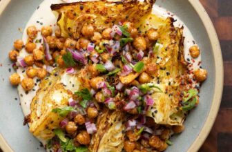 Roasted Cabbage with Garlic Chickpeas